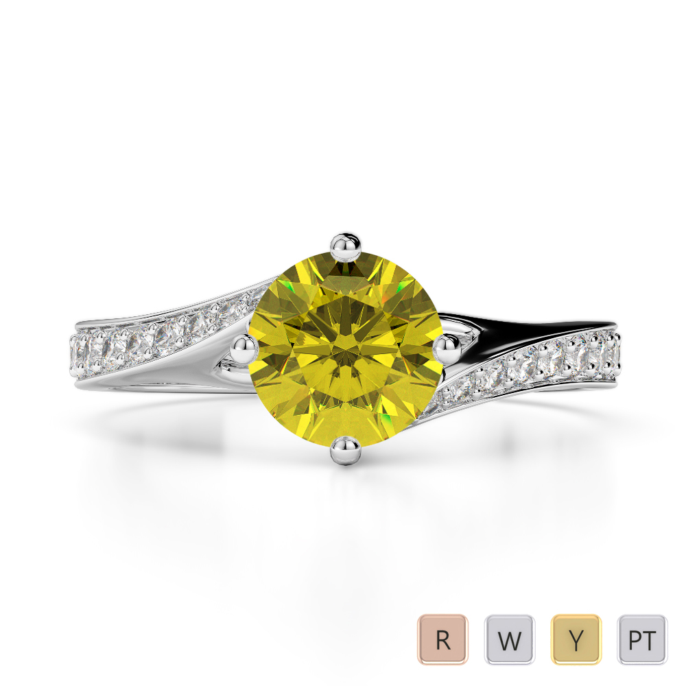 Round Lab Yellow Sapphire and Diamond Engagement Ring in Gold / Platinum