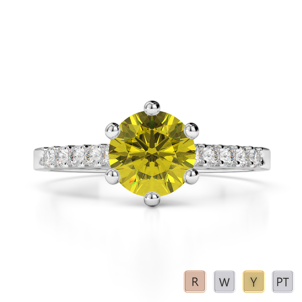 Round Lab Yellow Sapphire and Diamond Engagement Ring in Gold / Platinum