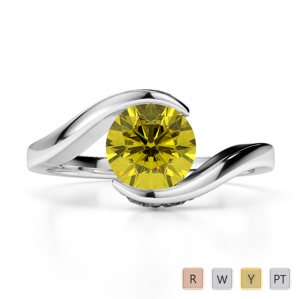 Round Lab Yellow Sapphire and Diamond Engagement Ring in Gold / Platinum