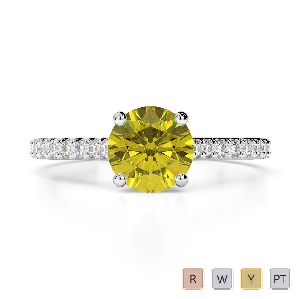 Round Lab Yellow Sapphire and Diamond Engagement Ring in Gold / Platinum