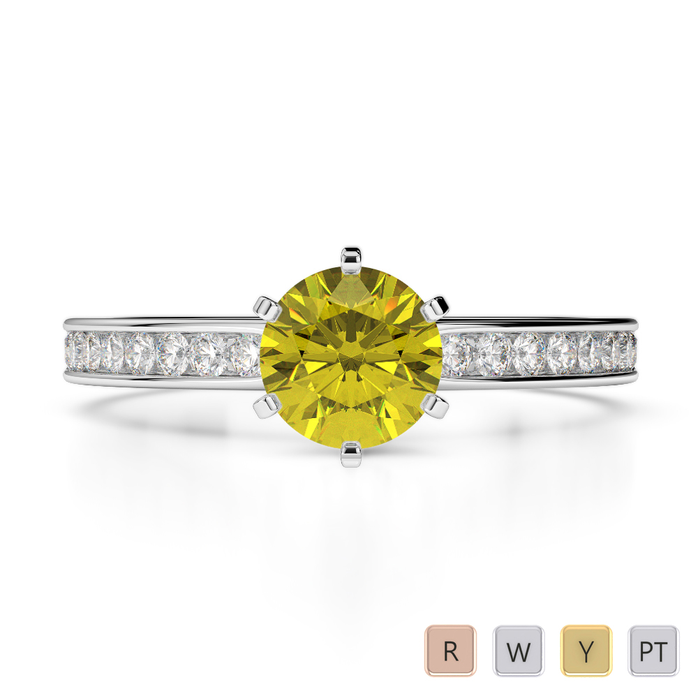 Round Lab Yellow Sapphire and Diamond Engagement Ring in Gold / Platinum