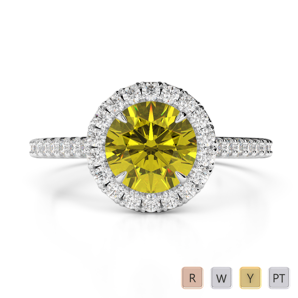 Round Lab Yellow Sapphire and Diamond Engagement Ring in Gold / Platinum