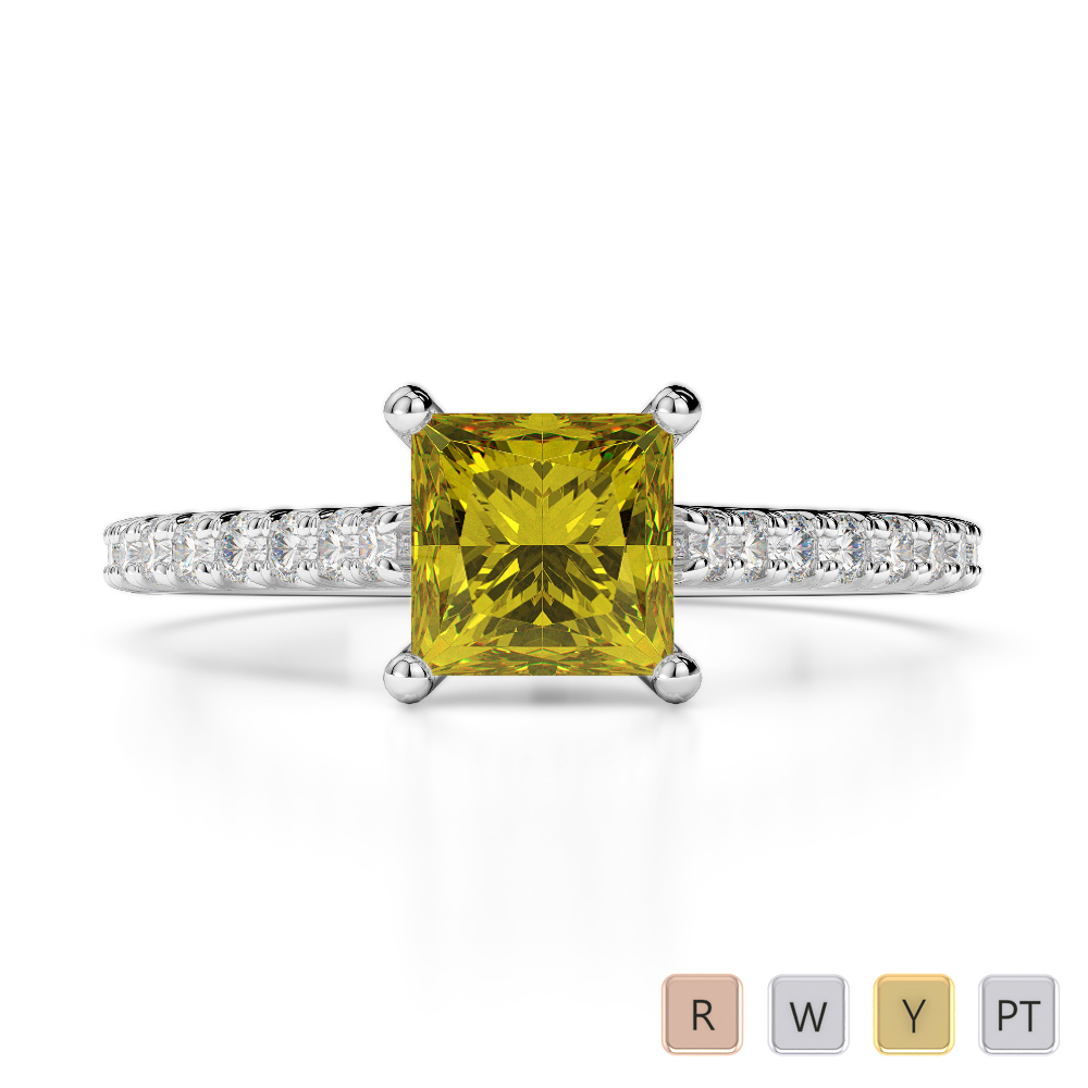 Princess Lab Yellow Sapphire and Diamond Engagement Ring in Gold / Platinum