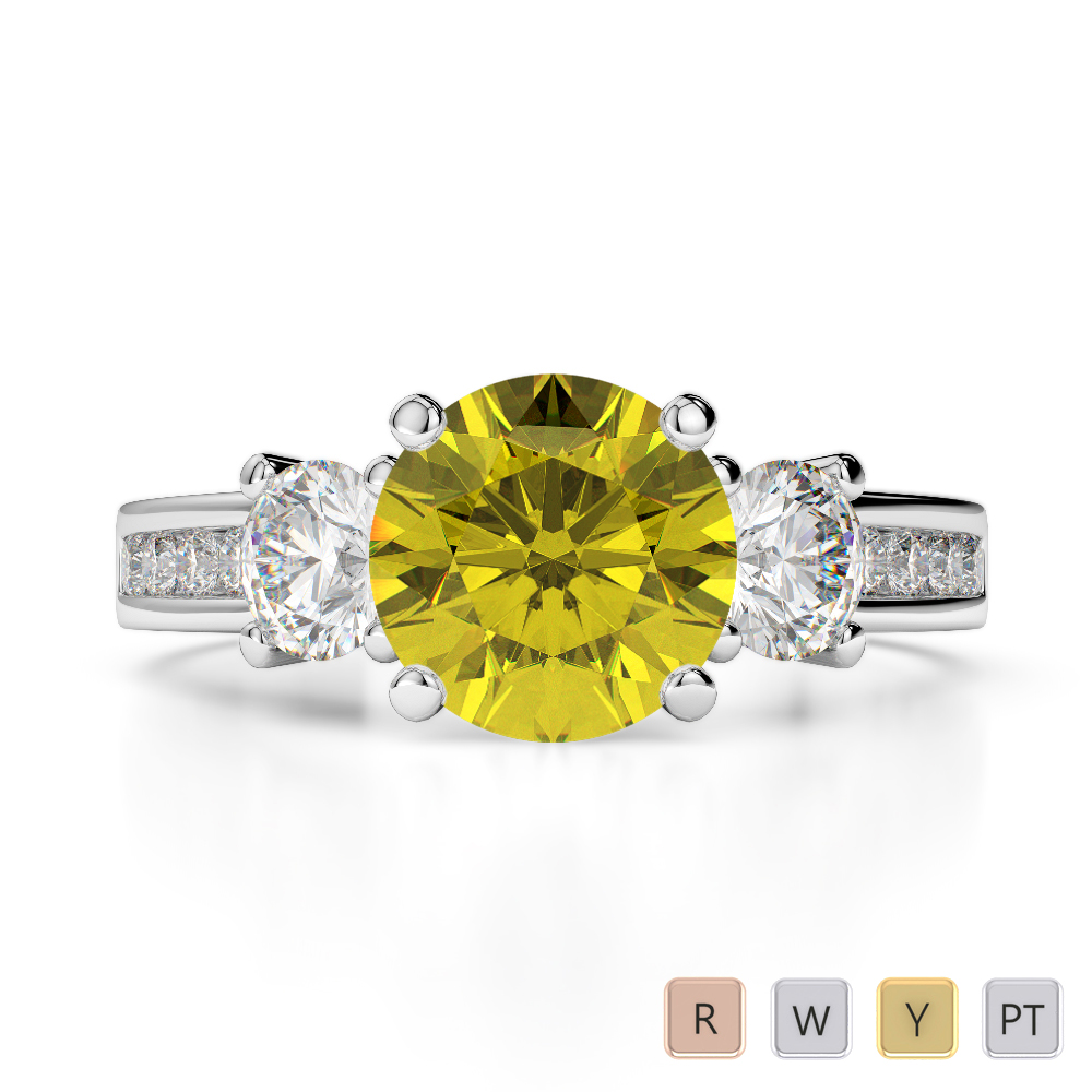 Round Lab Yellow Sapphire and Diamond Engagement Ring in Gold / Platinum