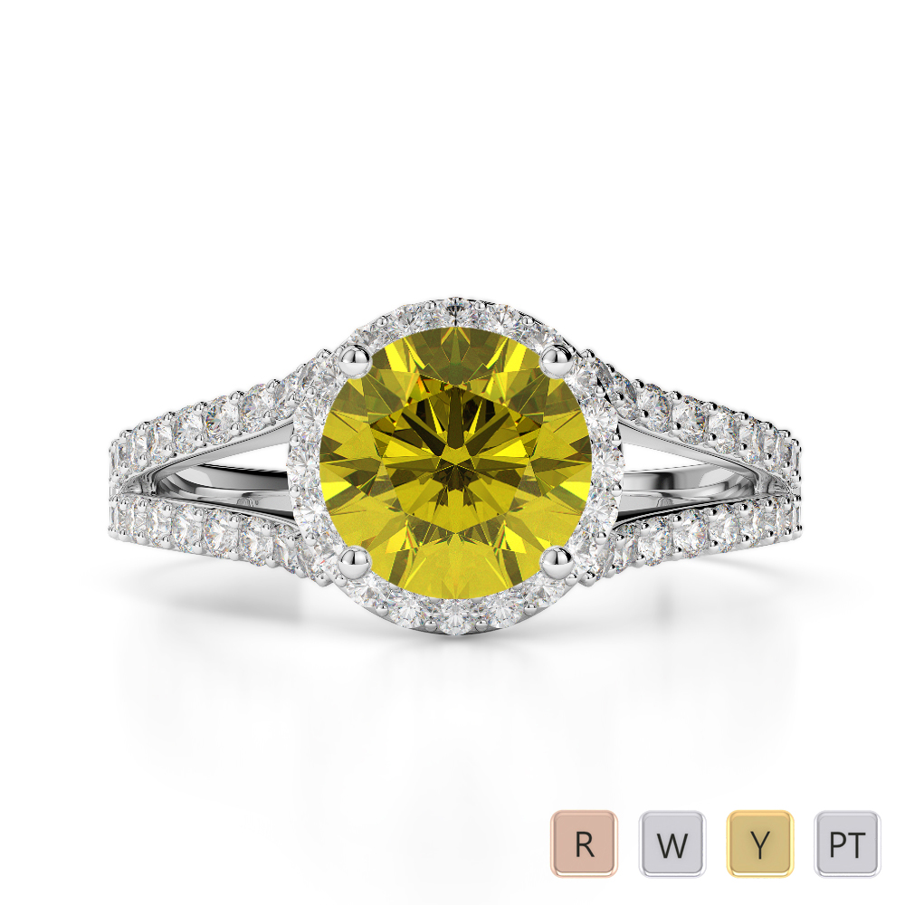 Round Lab Yellow Sapphire and Diamond Engagement Ring in Gold / Platinum