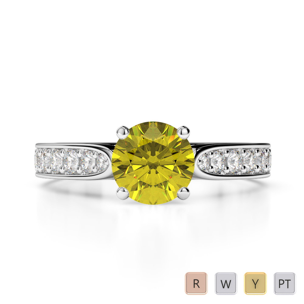 Round Lab Yellow Sapphire and Diamond Engagement Ring in Gold / Platinum