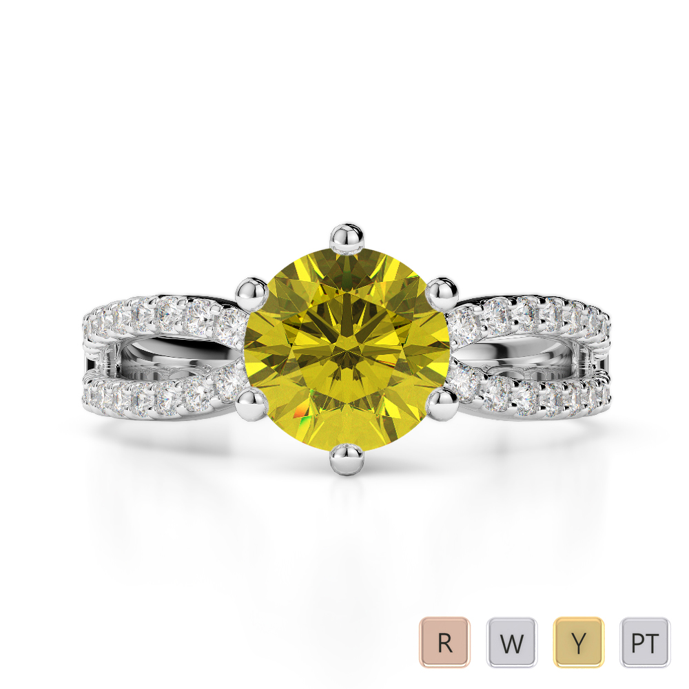 Round Lab Yellow Sapphire and Diamond Engagement Ring in Gold / Platinum
