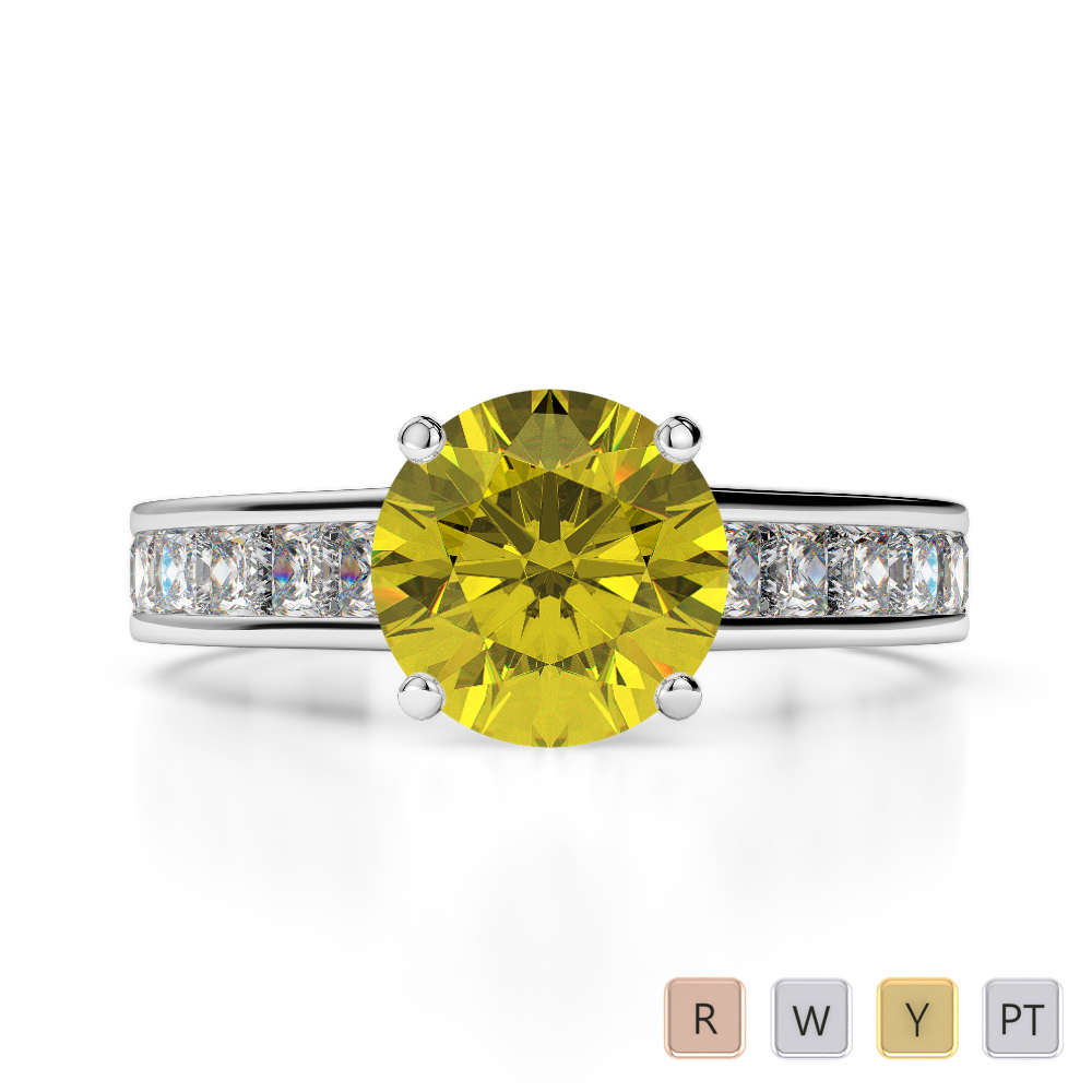 Round Lab Yellow Sapphire and Diamond Engagement Ring in Gold / Platinum