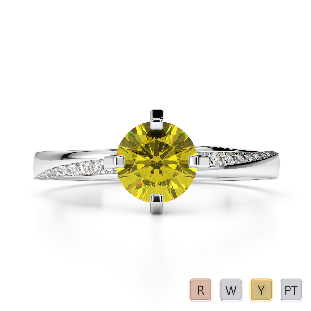 Gold / Platinum Round Cut Yellow Sapphire and Diamond Engagement Ring AGDR-2002