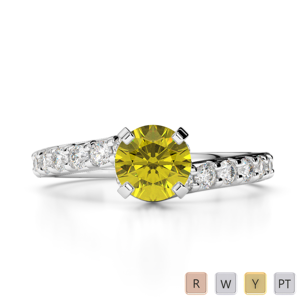 Gold / Platinum Round Cut Yellow Sapphire and Diamond Engagement Ring AGDR-2004