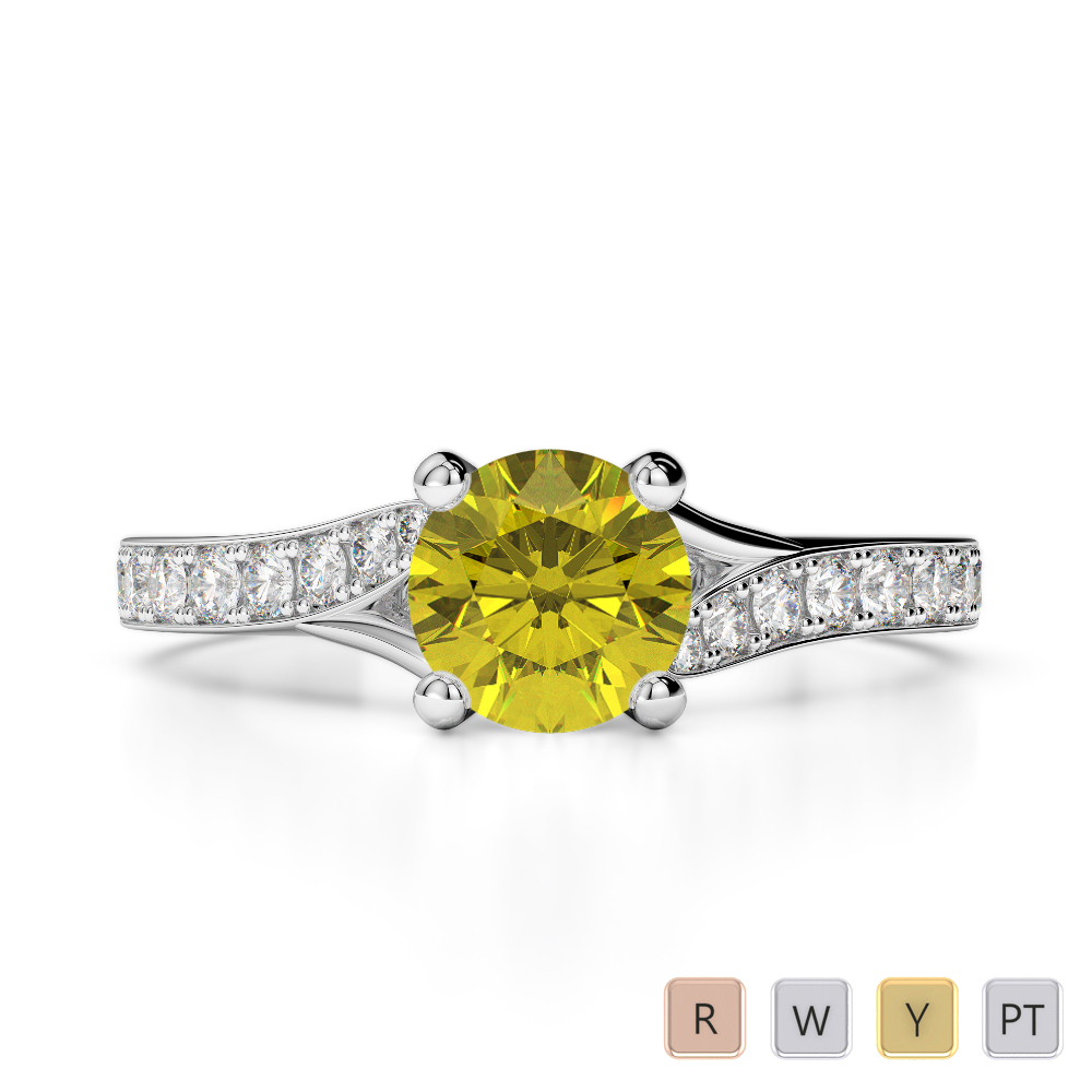 Gold / Platinum Round Cut Yellow Sapphire and Diamond Engagement Ring AGDR-2012