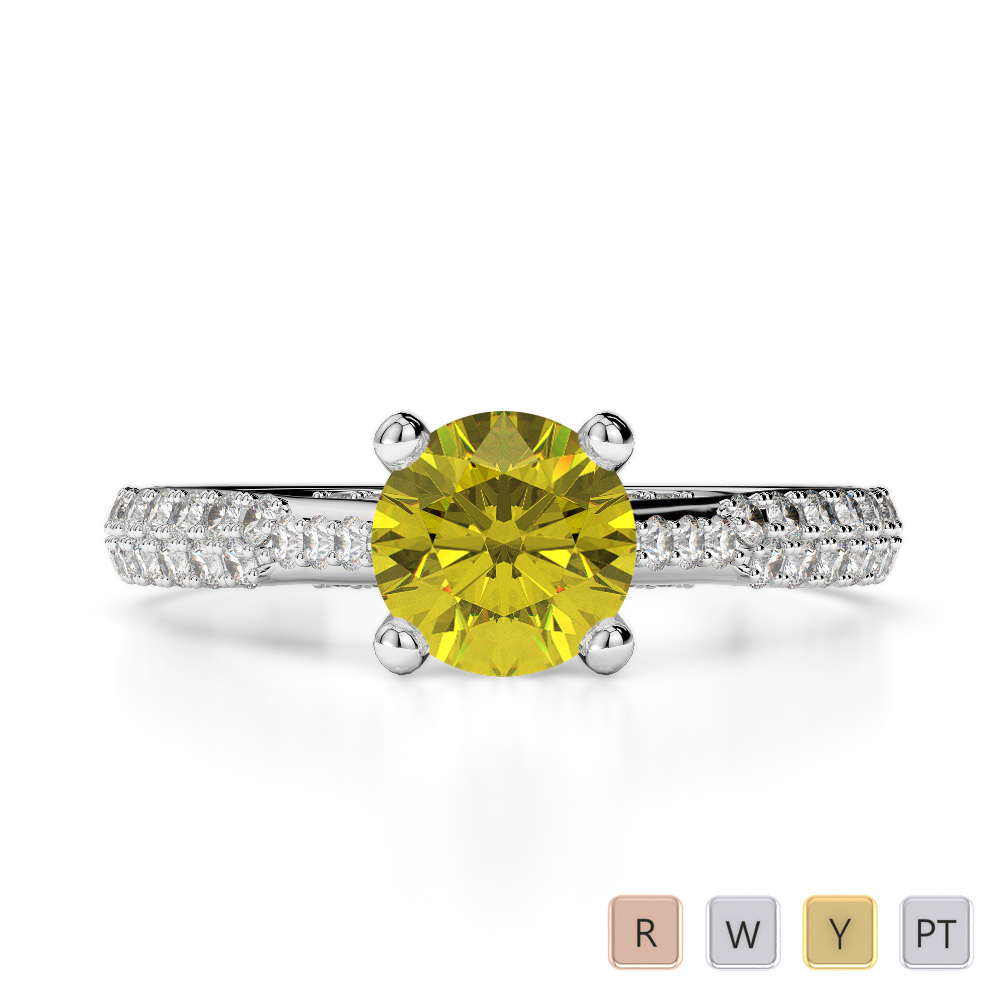 Gold / Platinum Round Cut Yellow Sapphire and Diamond Engagement Ring AGDR-2014