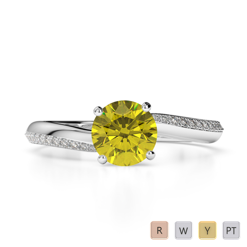 Gold / Platinum Round Cut Yellow Sapphire and Diamond Engagement Ring AGDR-2018