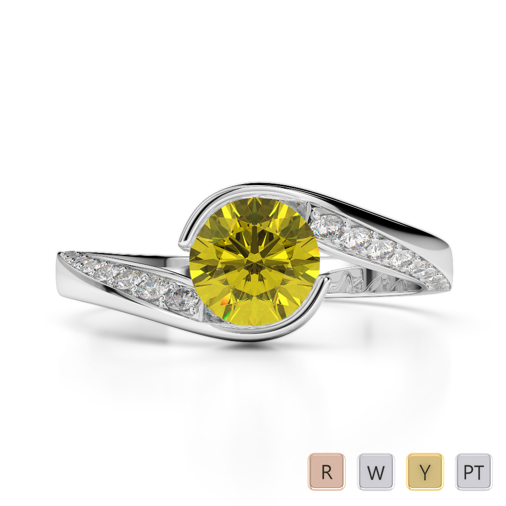 Gold / Platinum Round Cut Yellow Sapphire and Diamond Engagement Ring AGDR-2020