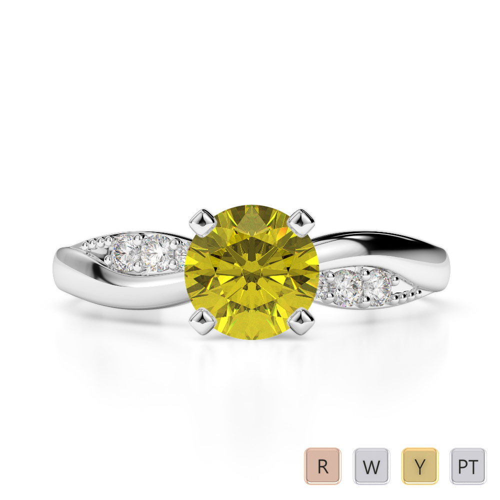 Gold / Platinum Round Cut Yellow Sapphire and Diamond Engagement Ring AGDR-2024