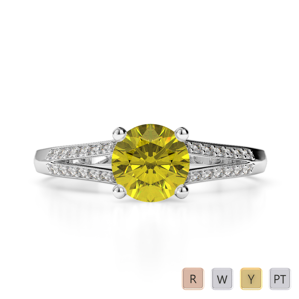 Gold / Platinum Round Cut Yellow Sapphire and Diamond Engagement Ring AGDR-2038