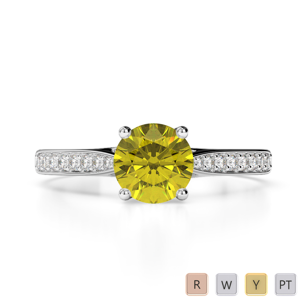 Gold / Platinum Round Cut Yellow Sapphire and Diamond Engagement Ring AGDR-2054