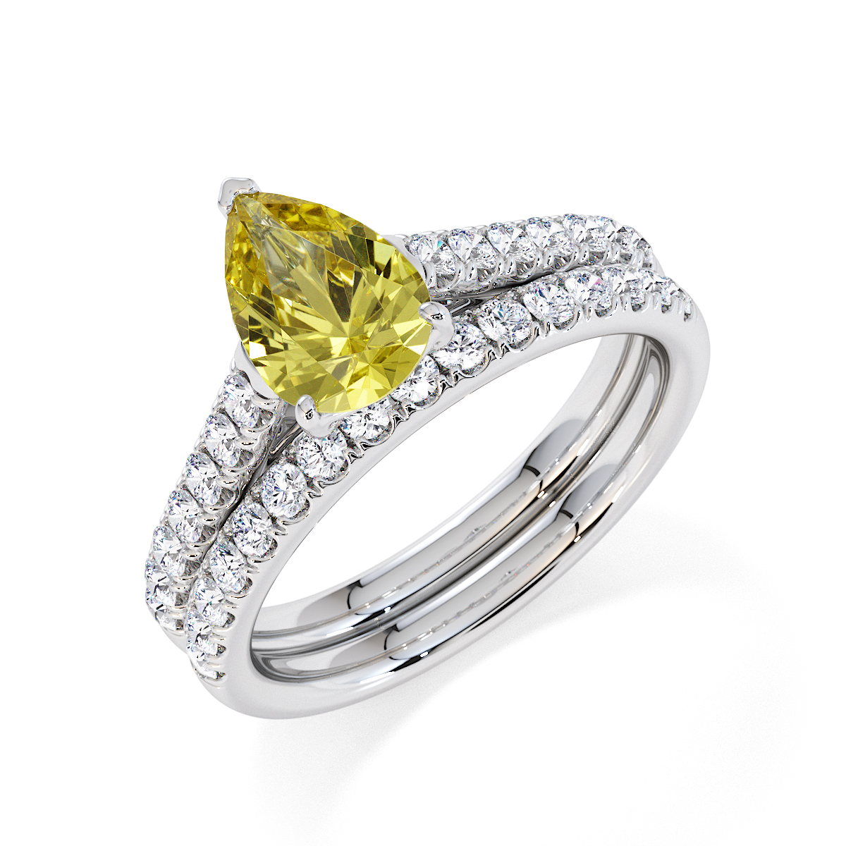 Pear Lab Yellow Sapphire and Diamond Engagement Ring in Gold / Platinum