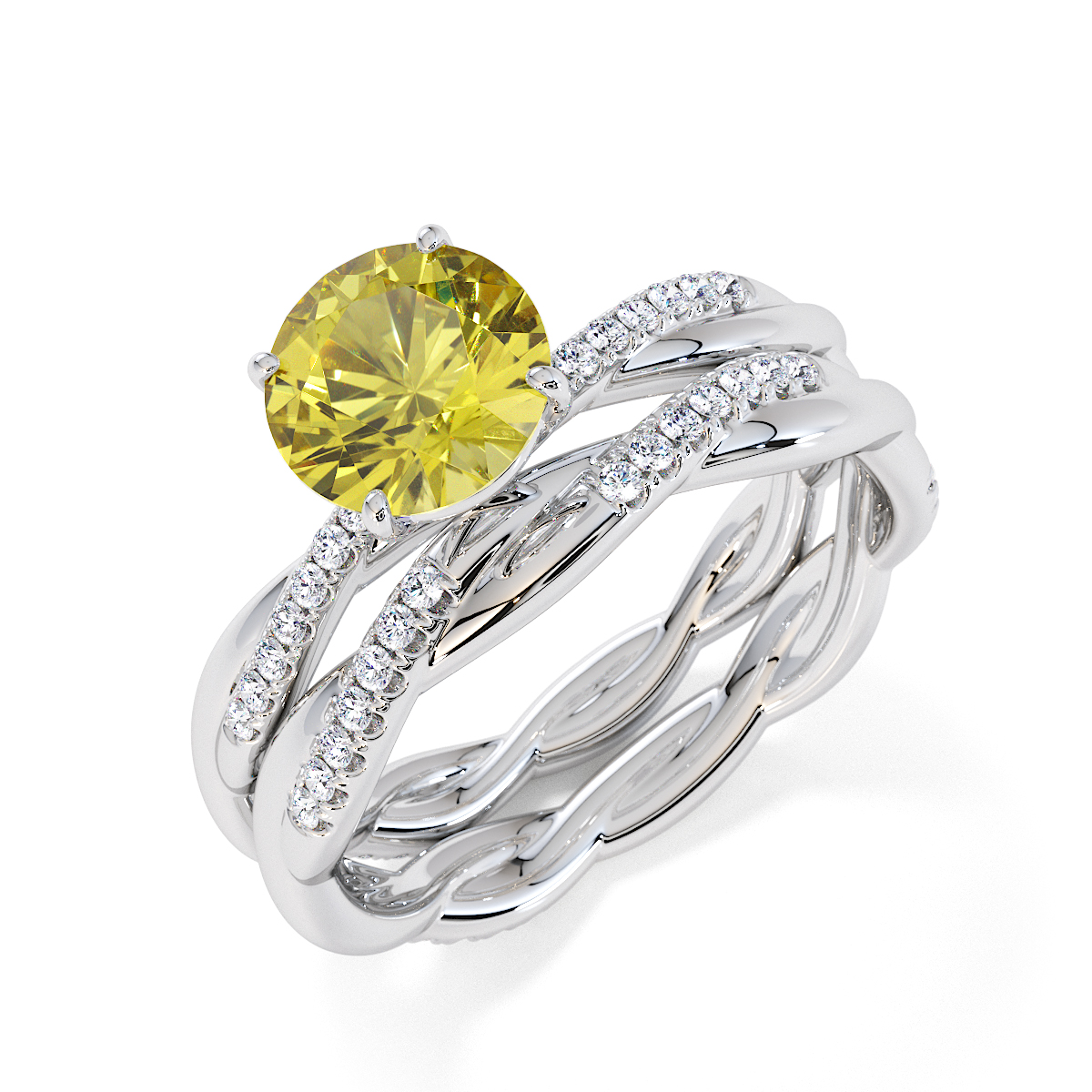 Round Lab Yellow Sapphire and Diamond Engagement Ring in Gold / Platinum