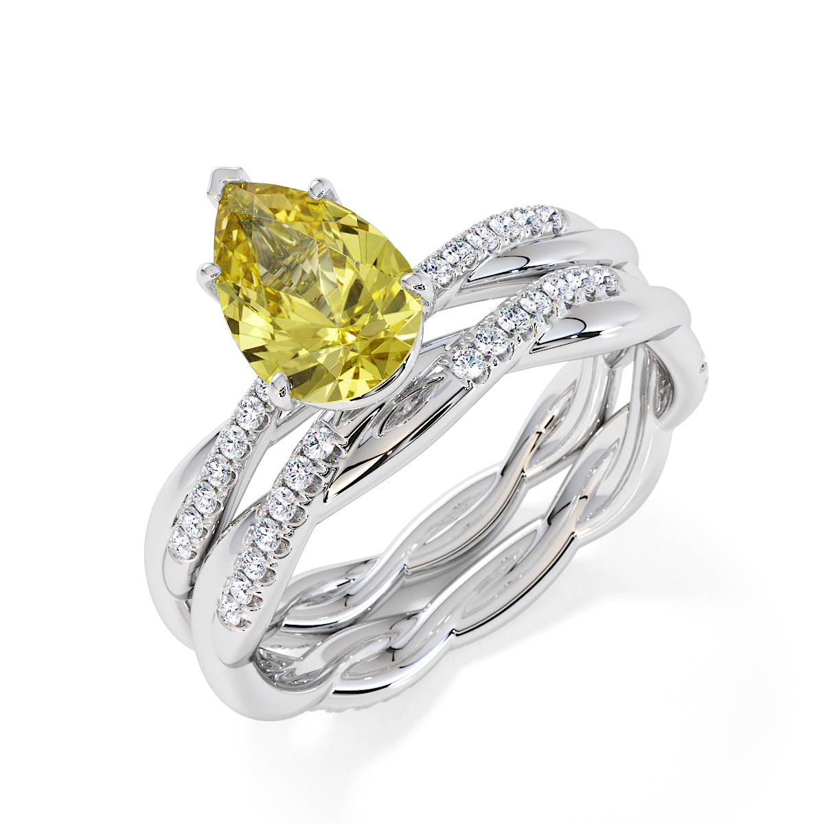 Pear Lab Yellow Sapphire and Diamond Engagement Ring in Gold / Platinum