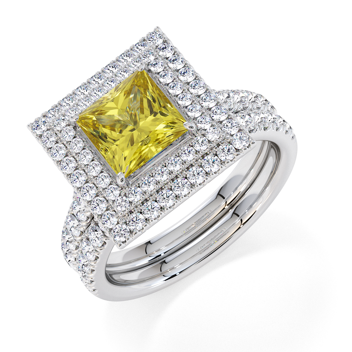 Princess Lab Yellow Sapphire and Diamond Engagement Ring in Gold / Platinum