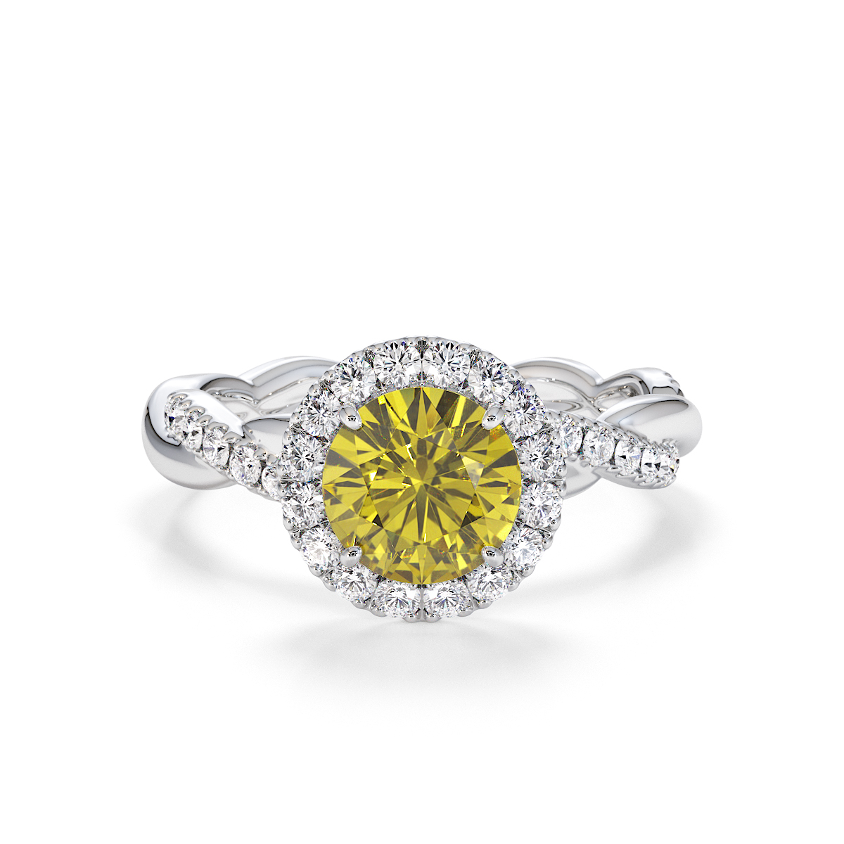 Round Lab Yellow Sapphire and Diamond Engagement Ring in Gold / Platinum