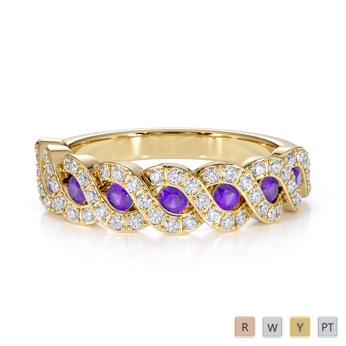 Gold / Platinum Amethyst and Diamond Half Eternity Ring RZ1533