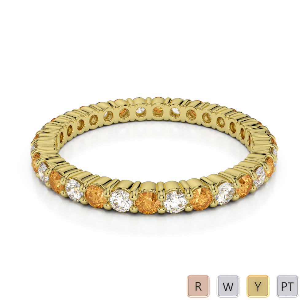 2 MM Gold / Platinum Round Cut Citrine and Diamond Full Eternity Ring AGDR-1110