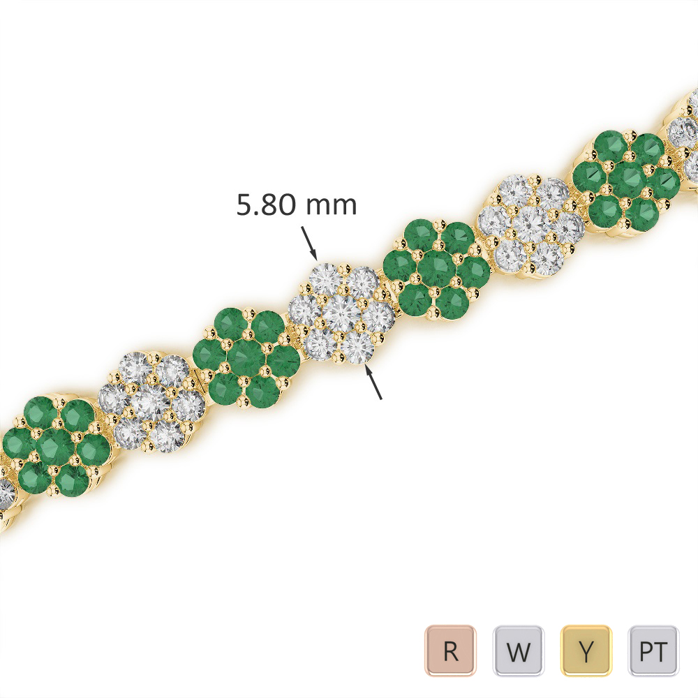 Gold / Platinum Round Cut Emerald and Diamond Bracelet AGBRL-1028