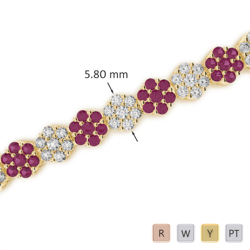 Gold / Platinum Round Cut Ruby and Diamond Bracelet AGBRL-1028