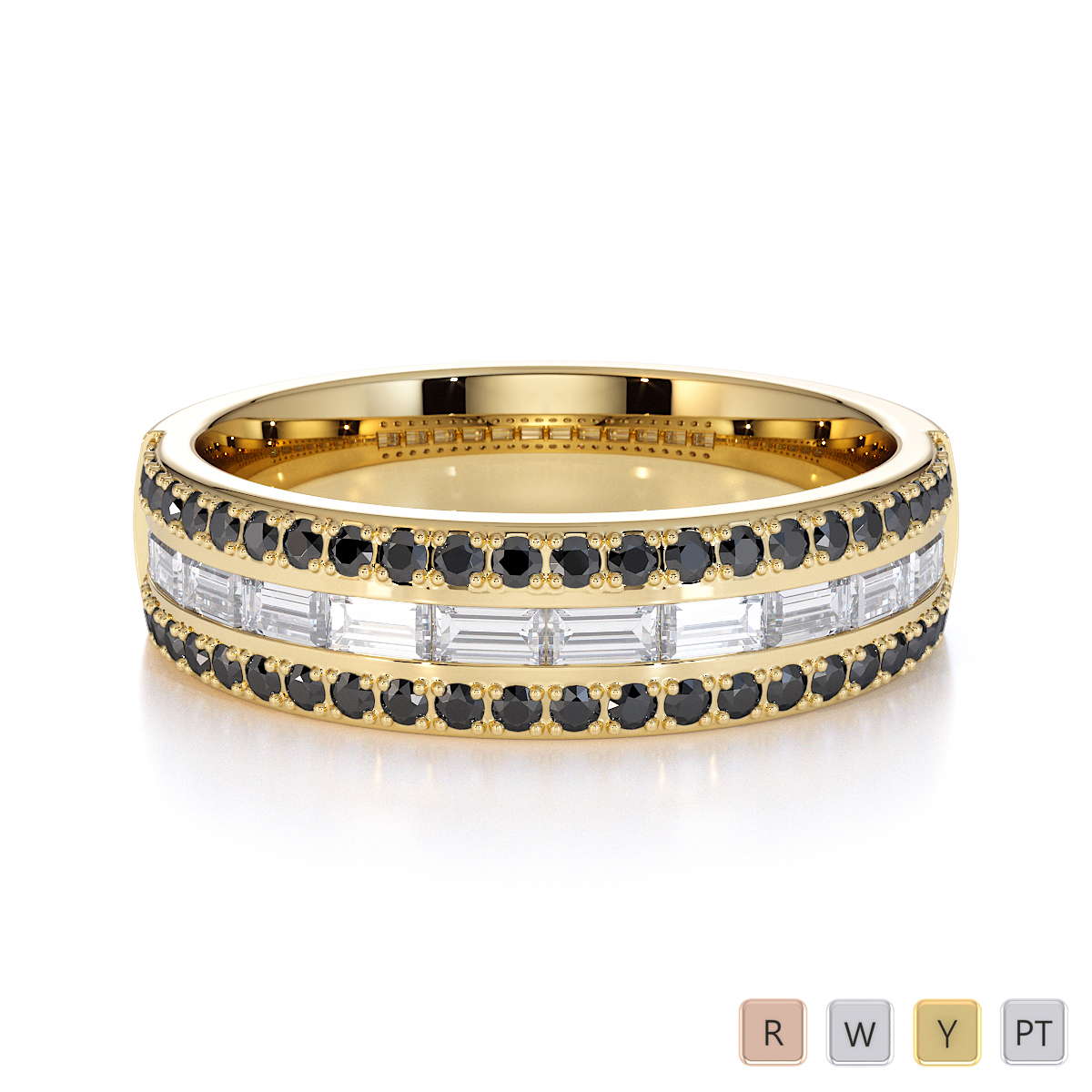 Gold / Platinum Black Diamond with Diamond Half Eternity Ring RZ1509