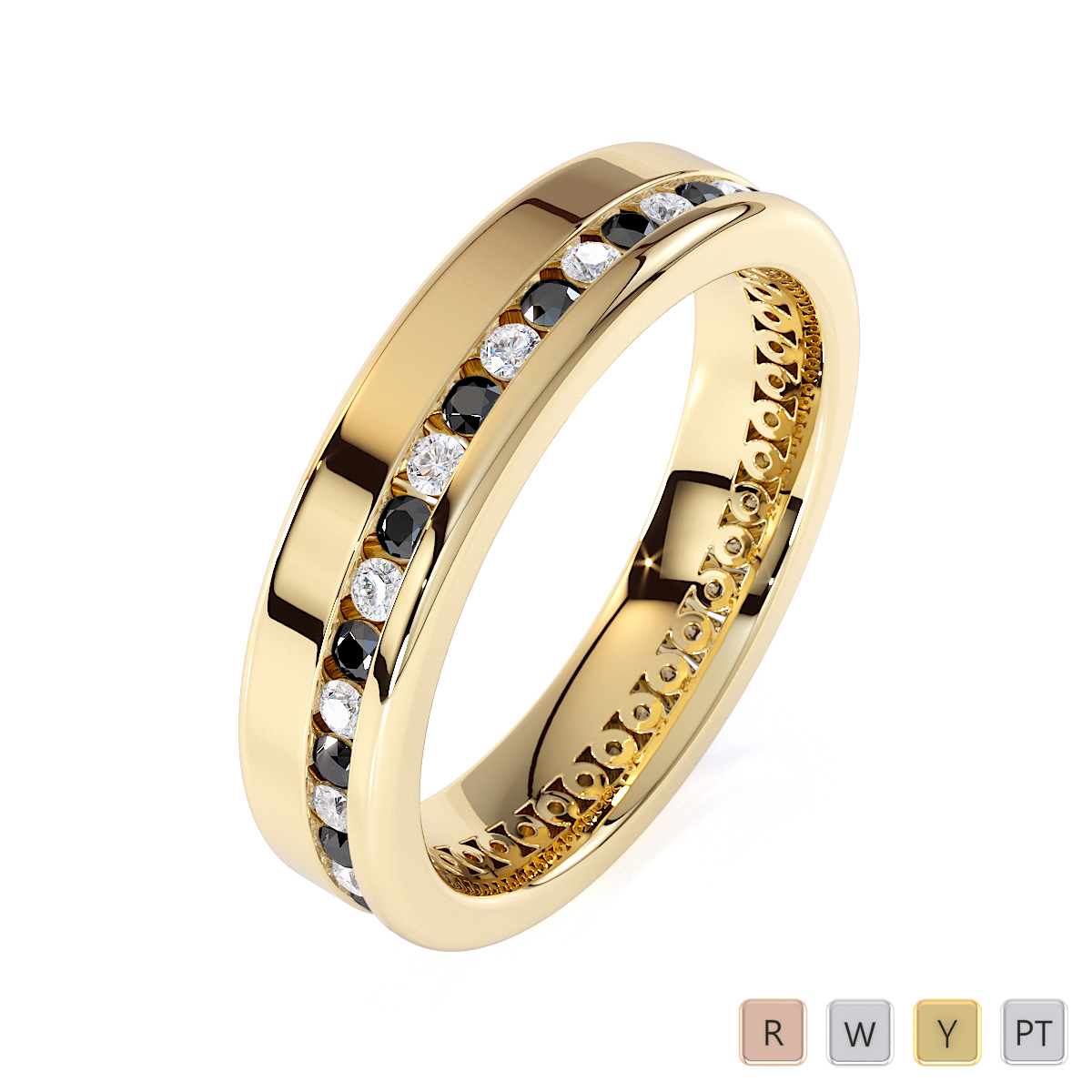 Gold / Platinum Black Diamond with Diamond Full Eternity Ring RZ1514