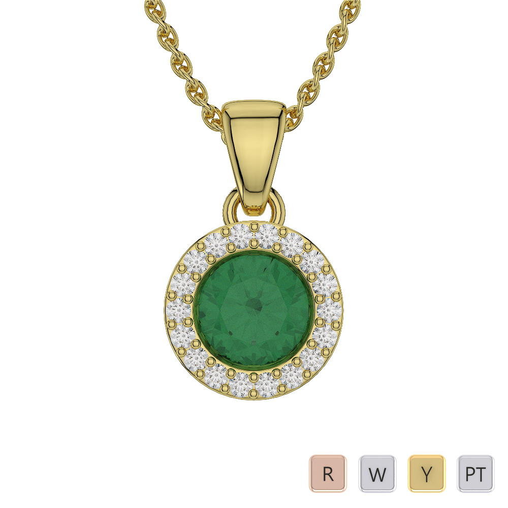 Round Shape Emerald and Diamond Necklaces in Gold / Platinum AGDNC-1075