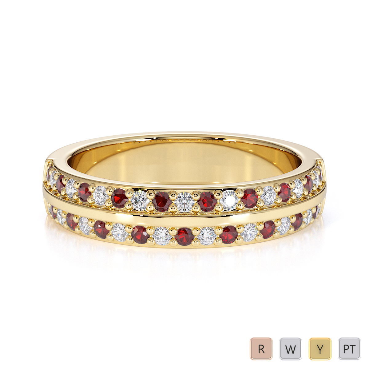 Gold / Platinum Garnet and Diamond Half Eternity Ring RZ1505