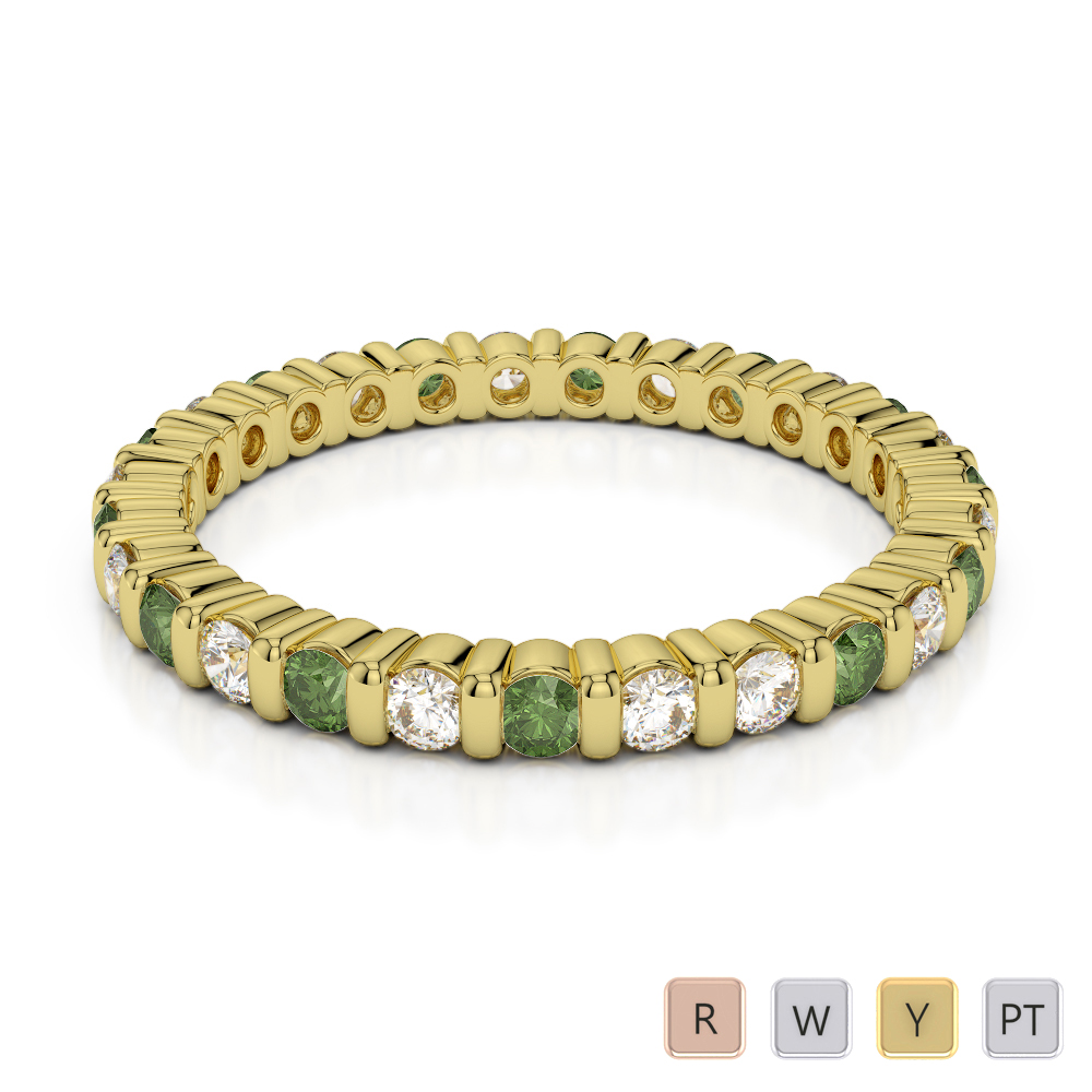 2 MM Gold / Platinum Round Cut Green Tourmaline and Diamond Full Eternity Ring AGDR-1092