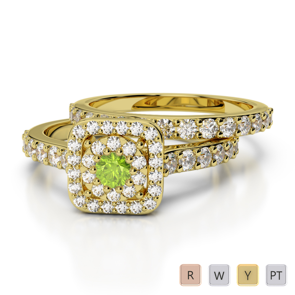 Gold / Platinum Round cut Peridot and Diamond Bridal Set Ring AGDR-1246