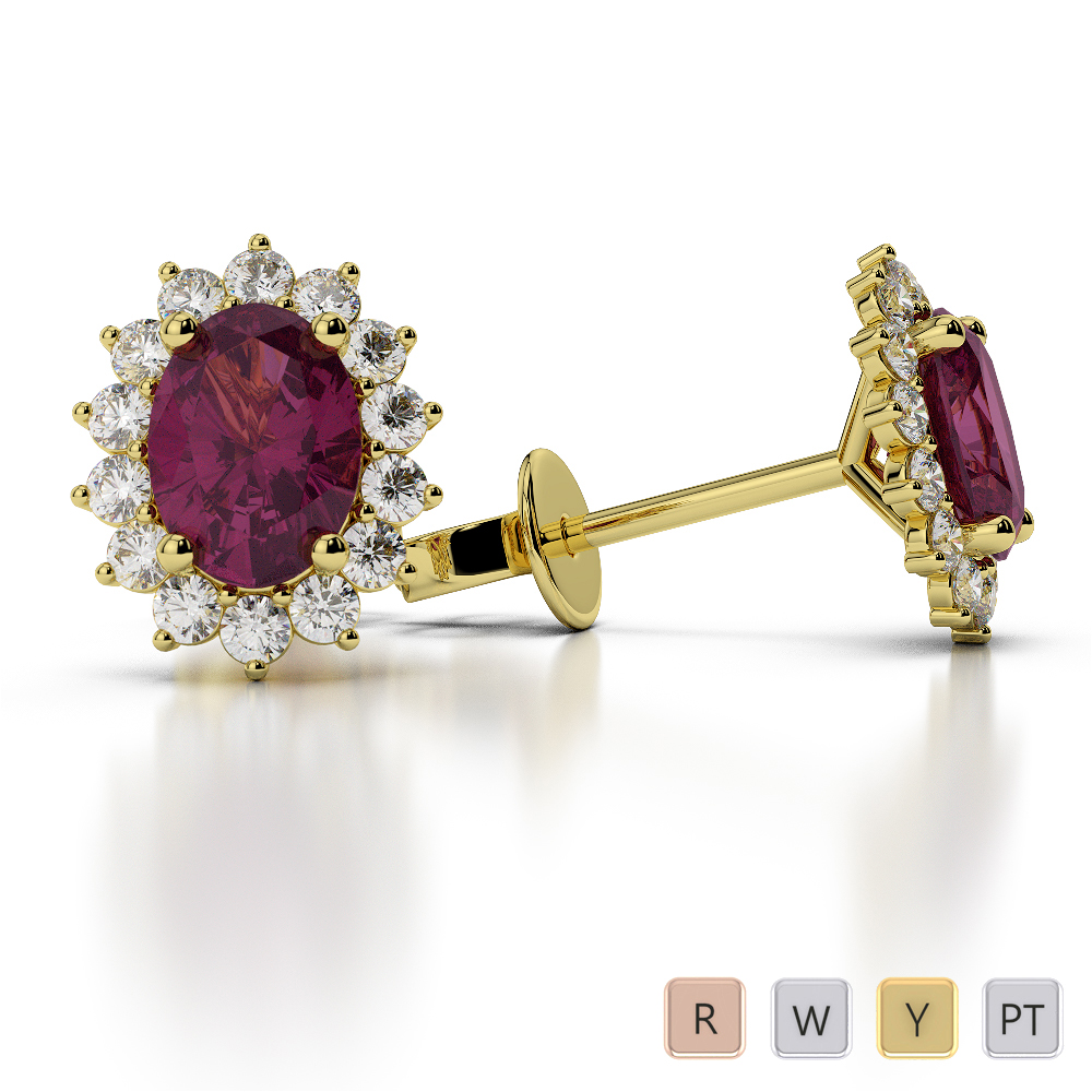 Oval Shape Ruby and Diamond Earrings in Gold / Platinum AGER-1071