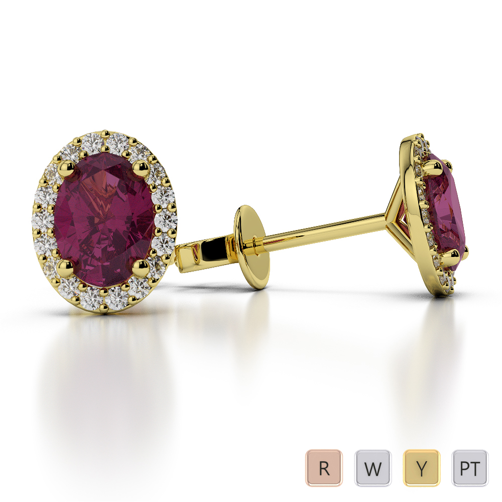 Oval Shape Ruby & Round Cut Diamond Earrings in Gold / Platinum AGER-1072