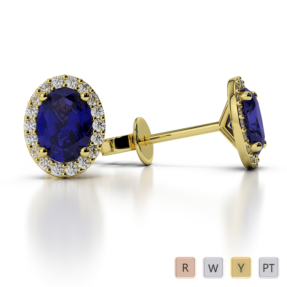 Oval Shape Blue Sapphire Earrings With Diamond in Gold / Platinum AGER-1070