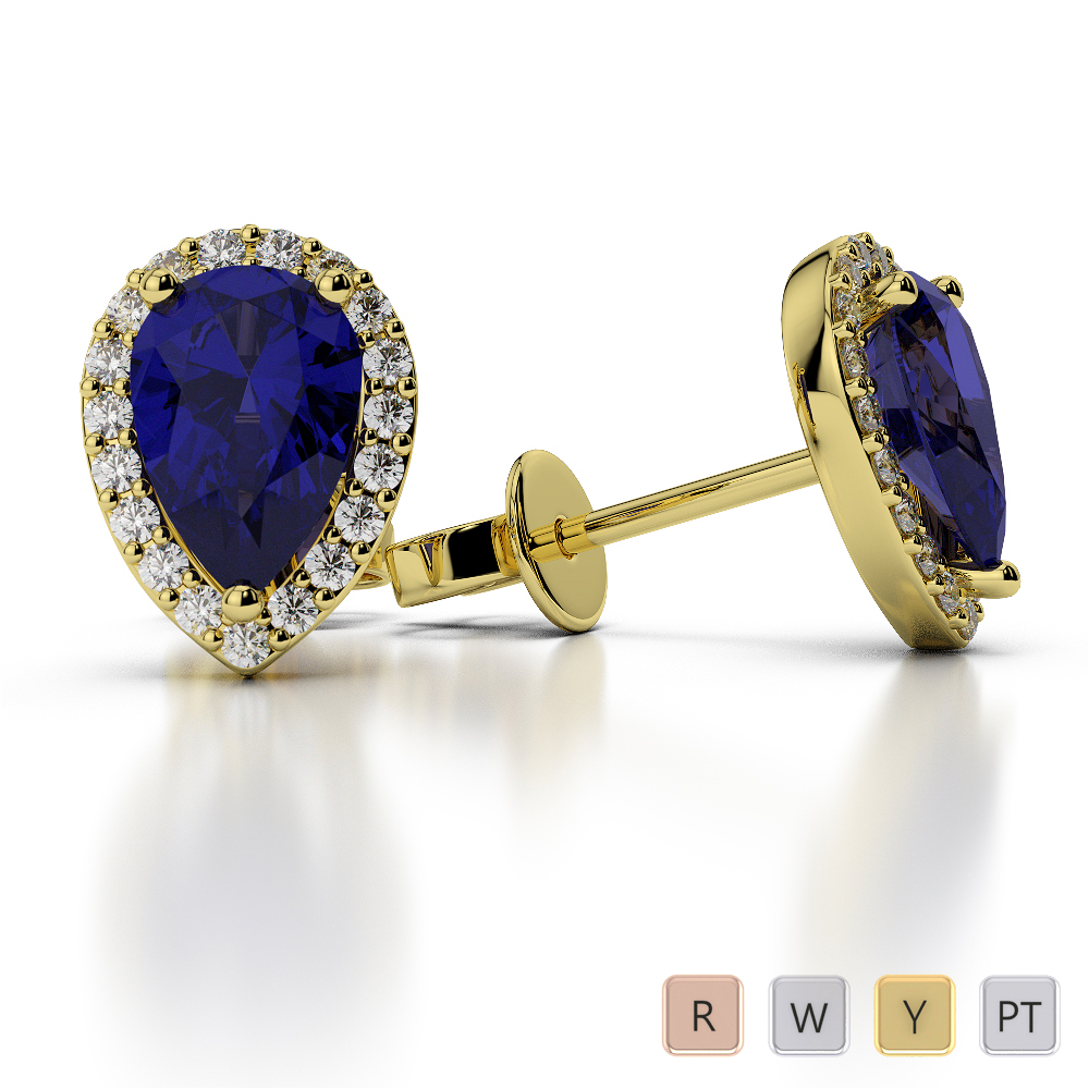 Pear Shape Blue Sapphire and Diamond Earrings in Gold / Platinum AGER-1074