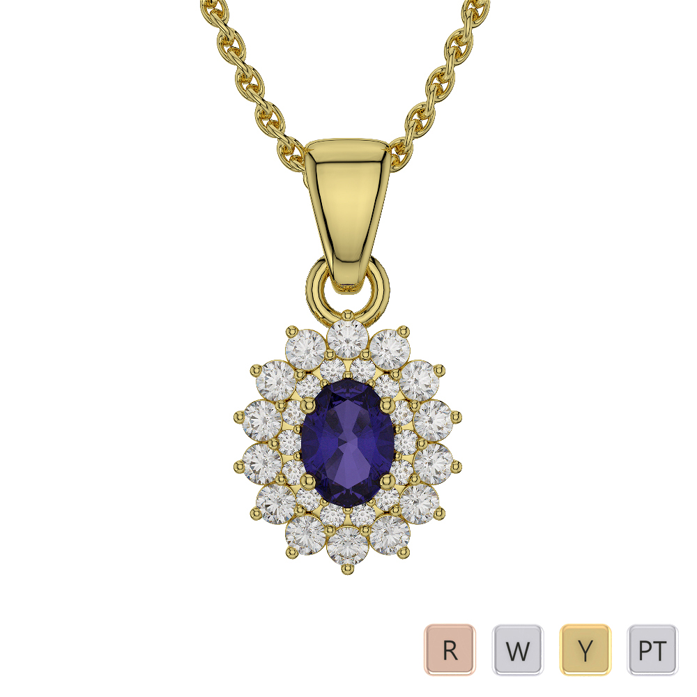 Oval Shape Tanzanite and Diamond Necklaces in Gold / Platinum AGDNC-1073