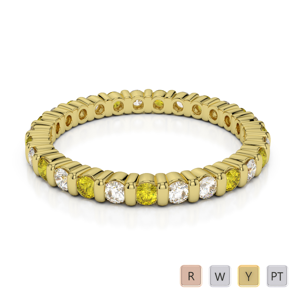 2 MM Gold / Platinum Round Cut Yellow Sapphire and Diamond Full Eternity Ring AGDR-1092
