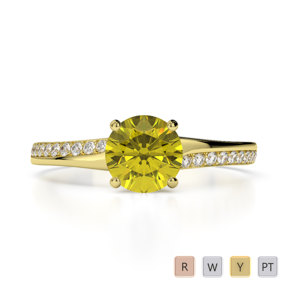 Gold / Platinum Round Cut Yellow Sapphire and Diamond Engagement Ring AGDR-2016